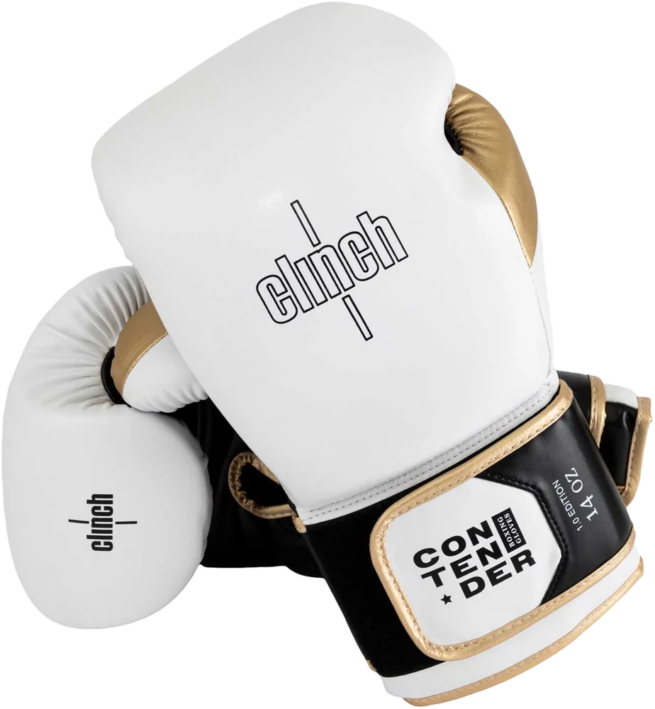 Clinch Contender boxing gloves, white and gold